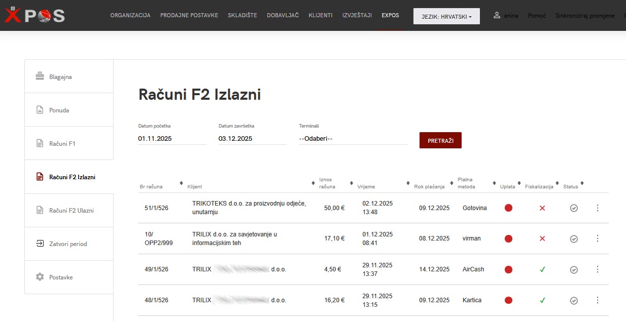 XPOS Webblagajan_pregled-racuna XPOS web blagajna